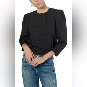 Joie Rene Black 100% Cotton 3/4 Puff Sleeve Blouse
